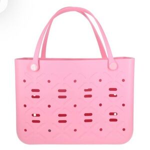 PINK LARGE TOTE BAG WITH SMALL TOTE BAG ZIP POUCH & 10 ATTACHED JIBITZ CHARMS